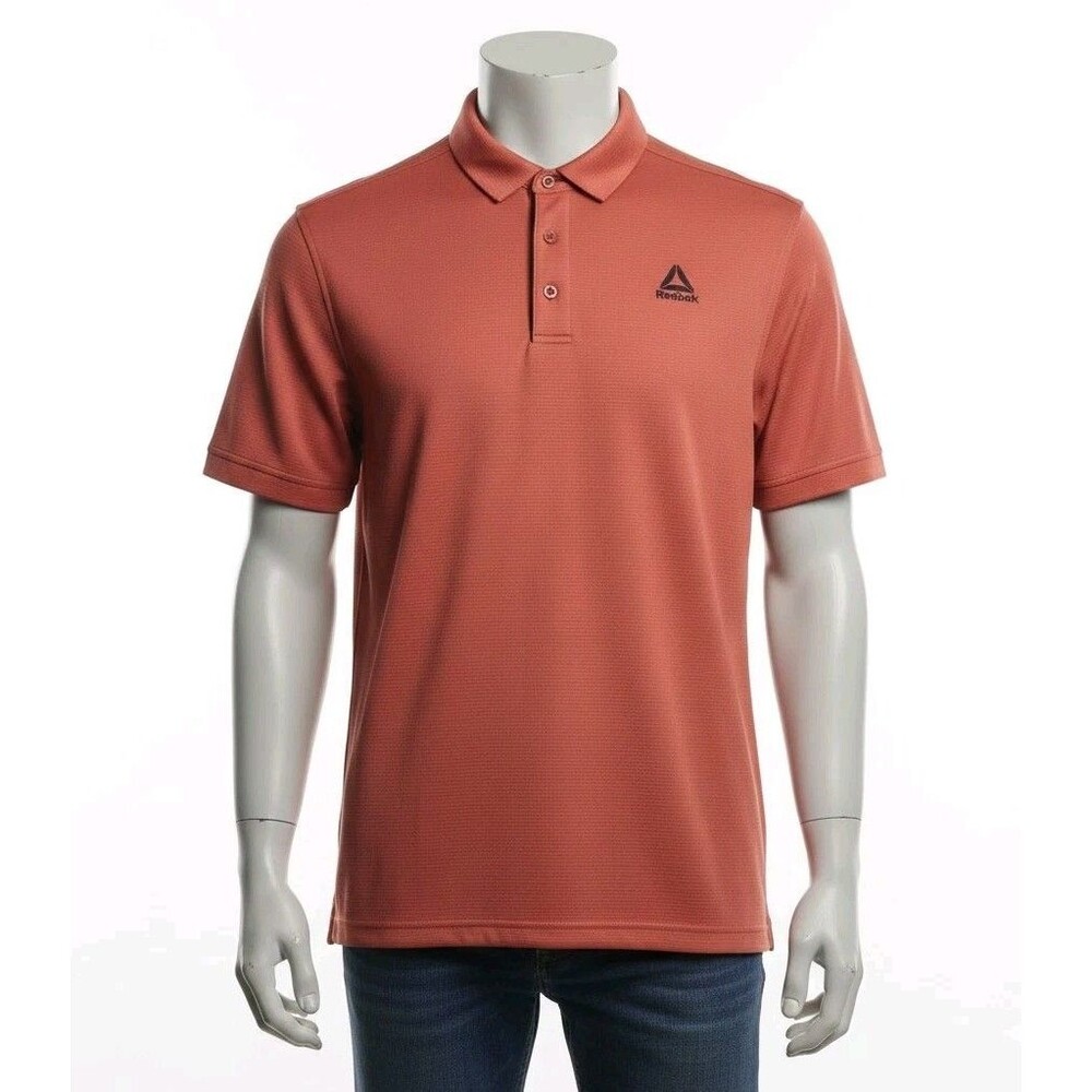 Reebok Men's Performance Polo Shirt Size Medium - Rust Orange Textured Golf Top
